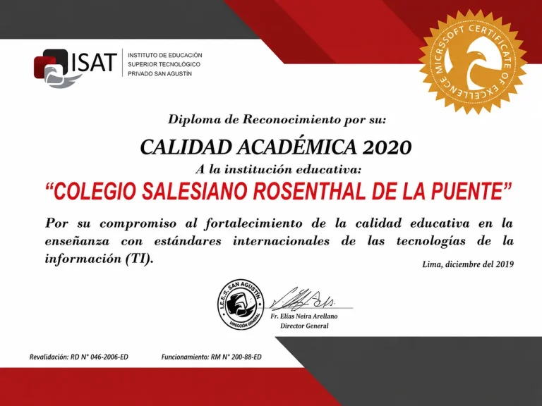 Diploma otorgado por Instituto San Agustín (ISAT) en 2020