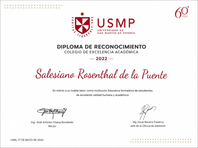 Diploma otorgado por Universidad de San Martín de Porres en 2022